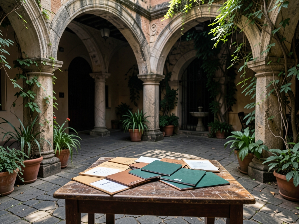 quiet colonial courtyard Mexico City with stone arches
