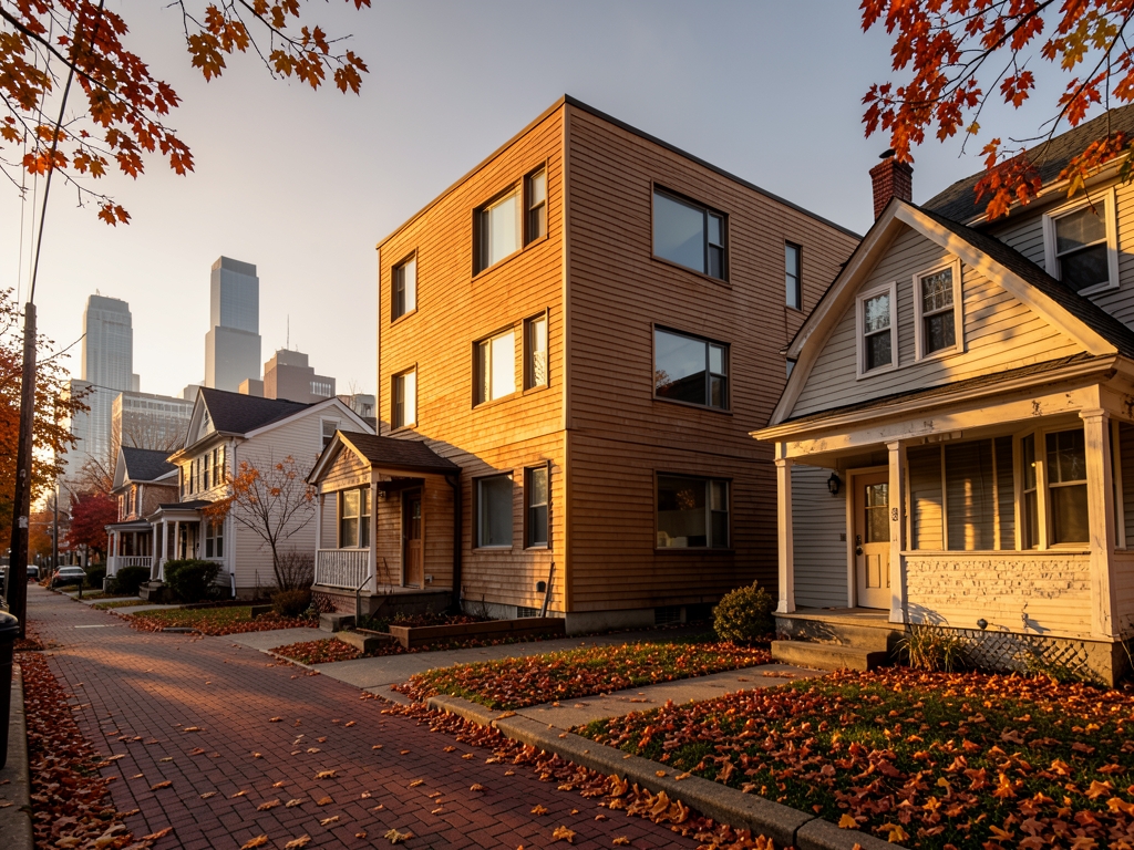 quiet Minneapolis residential street golden hour where newly