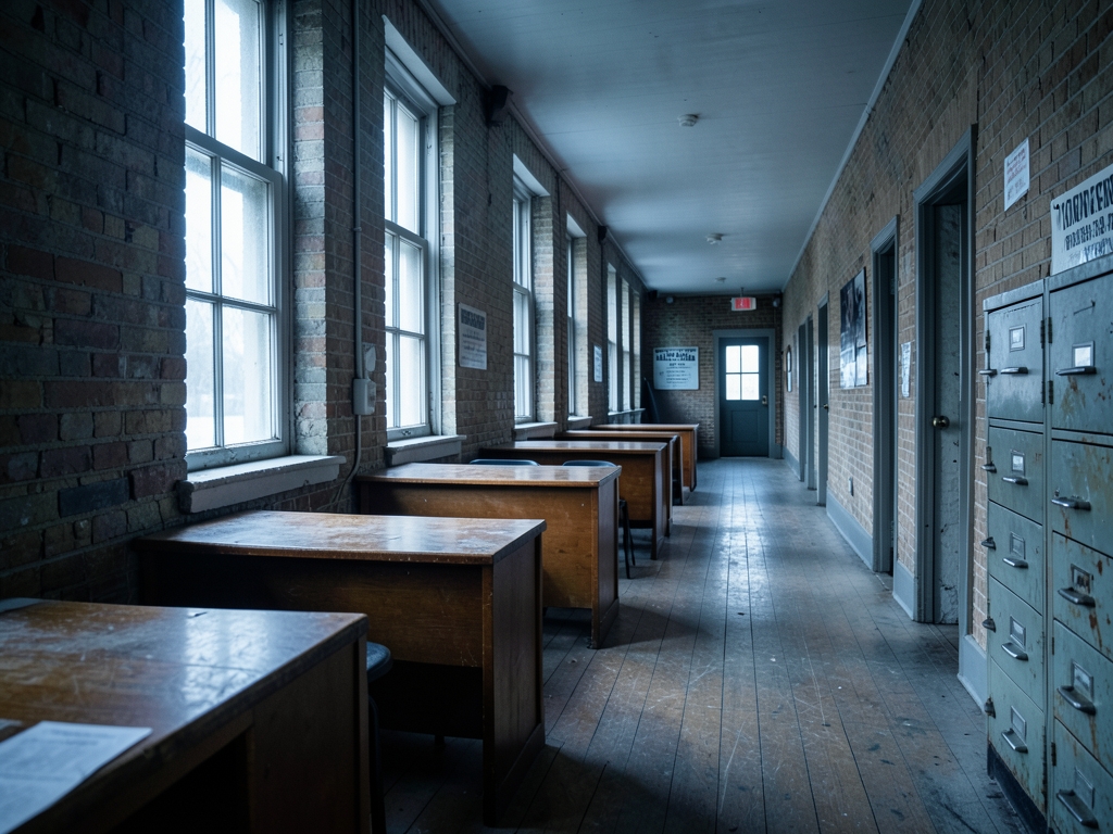 brick government building interior Minnesota small town dusty