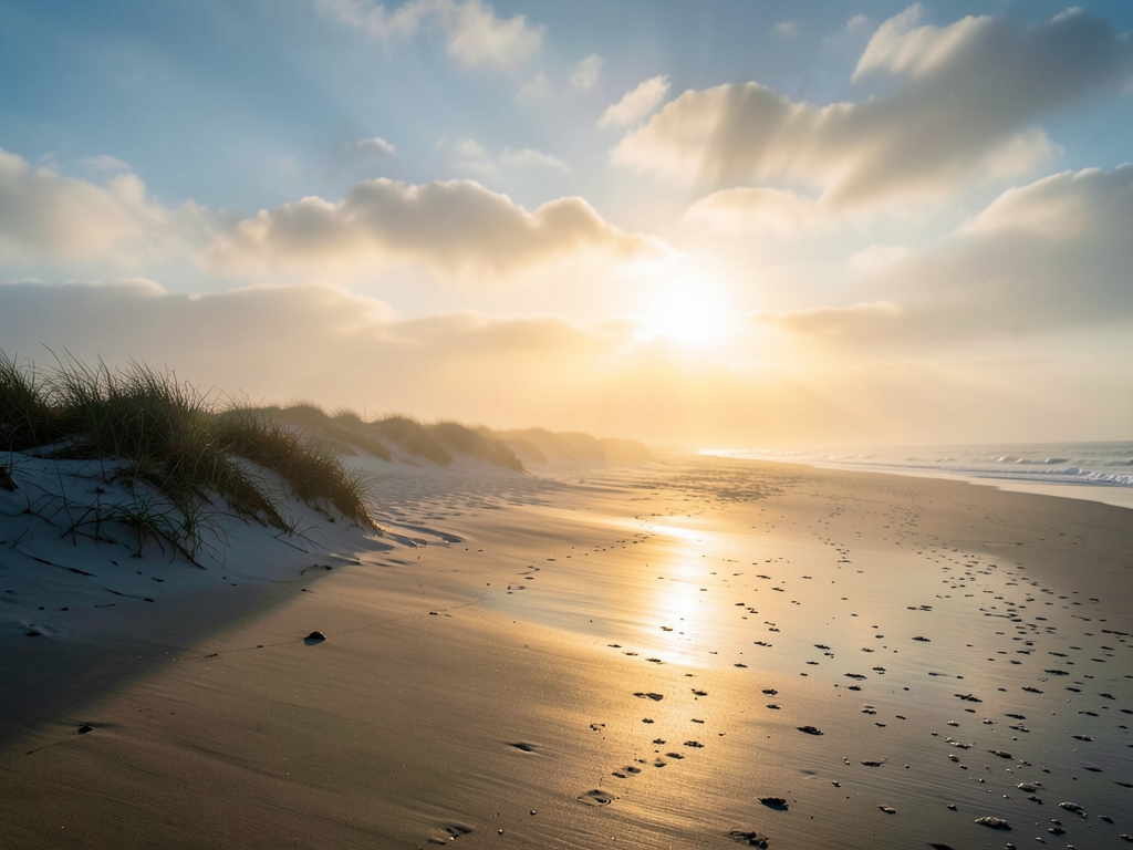 misty early morning over Miramar Beach with clouds