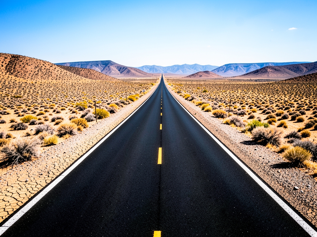Line long asphalt highway cutting through dry sun b