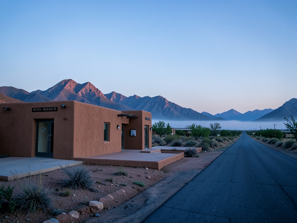 Blue hour dawn over rural Mexico health center with