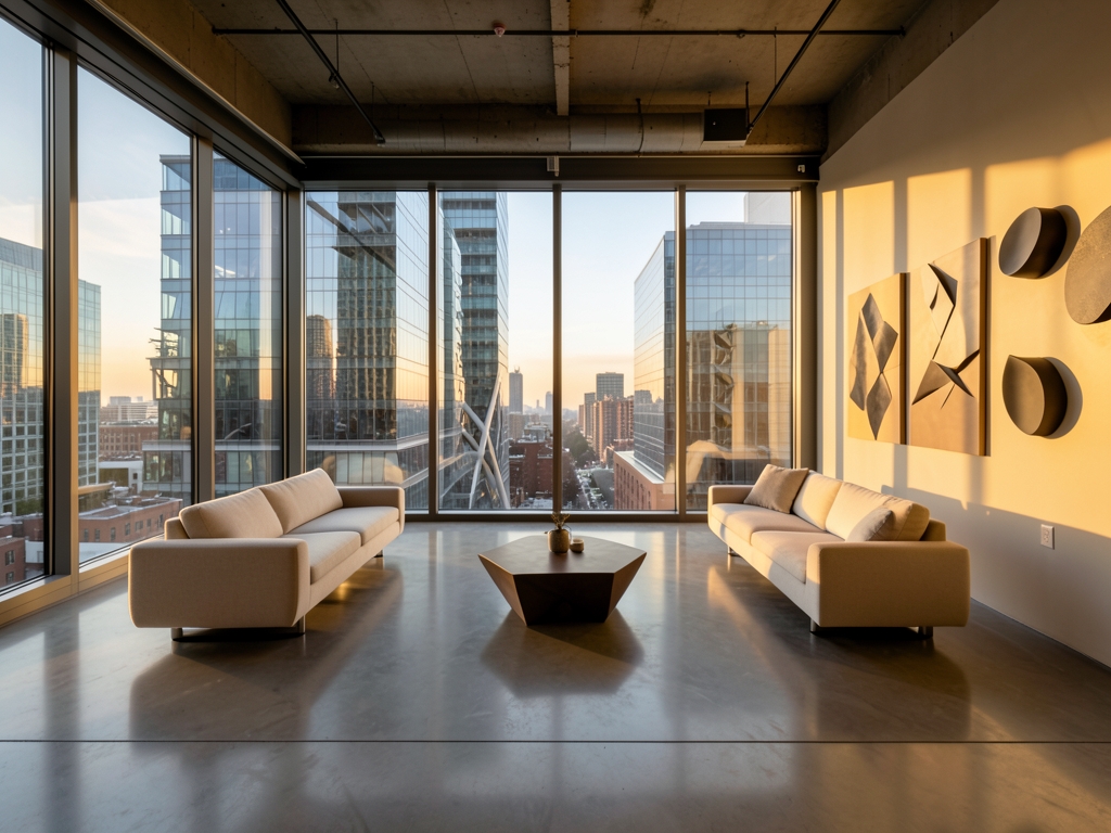 Sun drenched industrial loft Tribeca with polished concrete floors