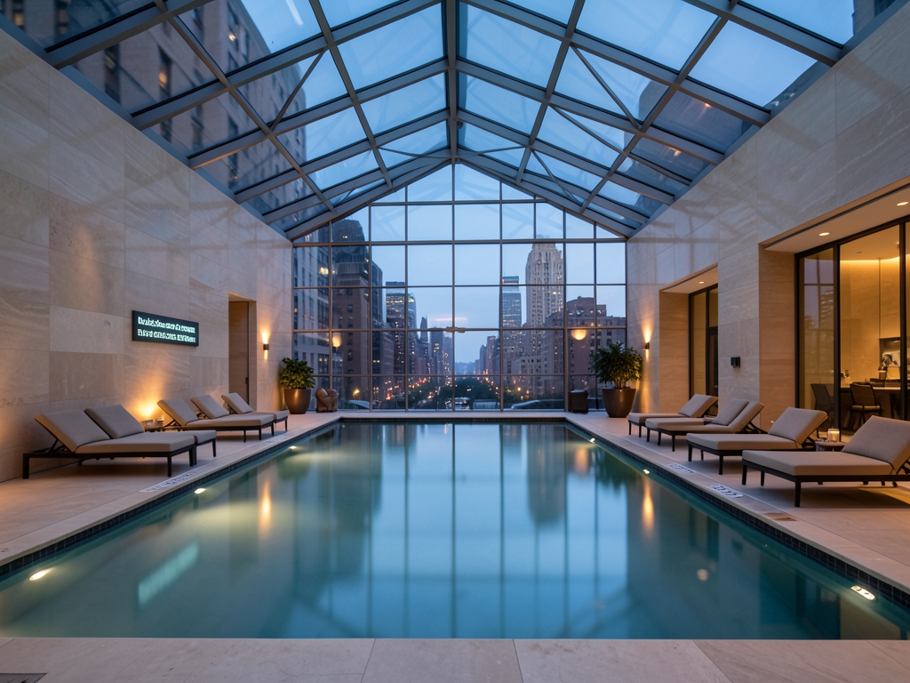 Wide view sleek York City hotel indoor pool