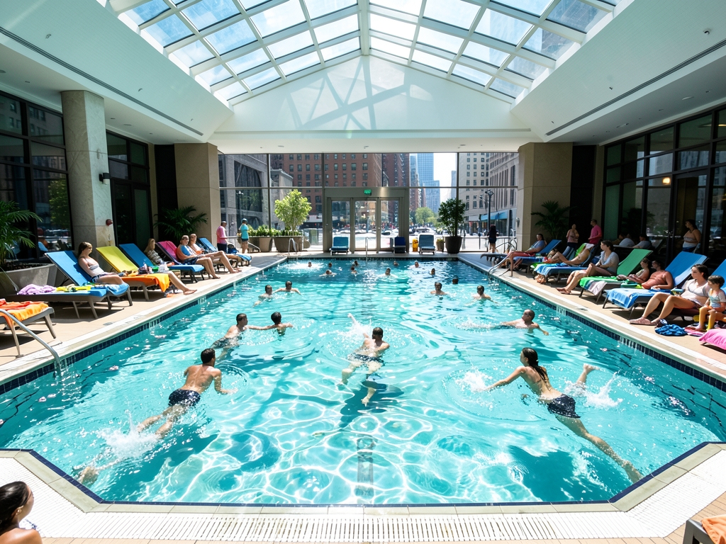 Wide view bright York City hotel indoor pool