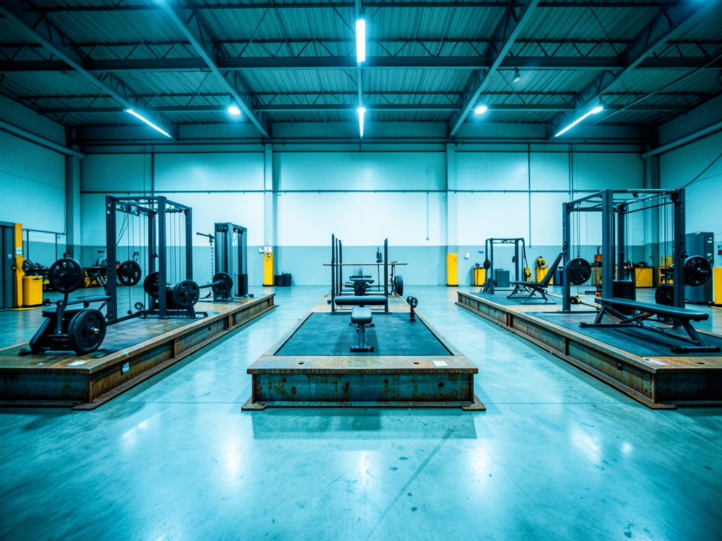 Spacious industrial training with three parallel equipment platforms