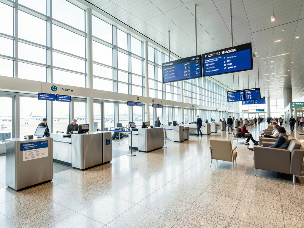 Modern airport terminal interior with sleek glass walls