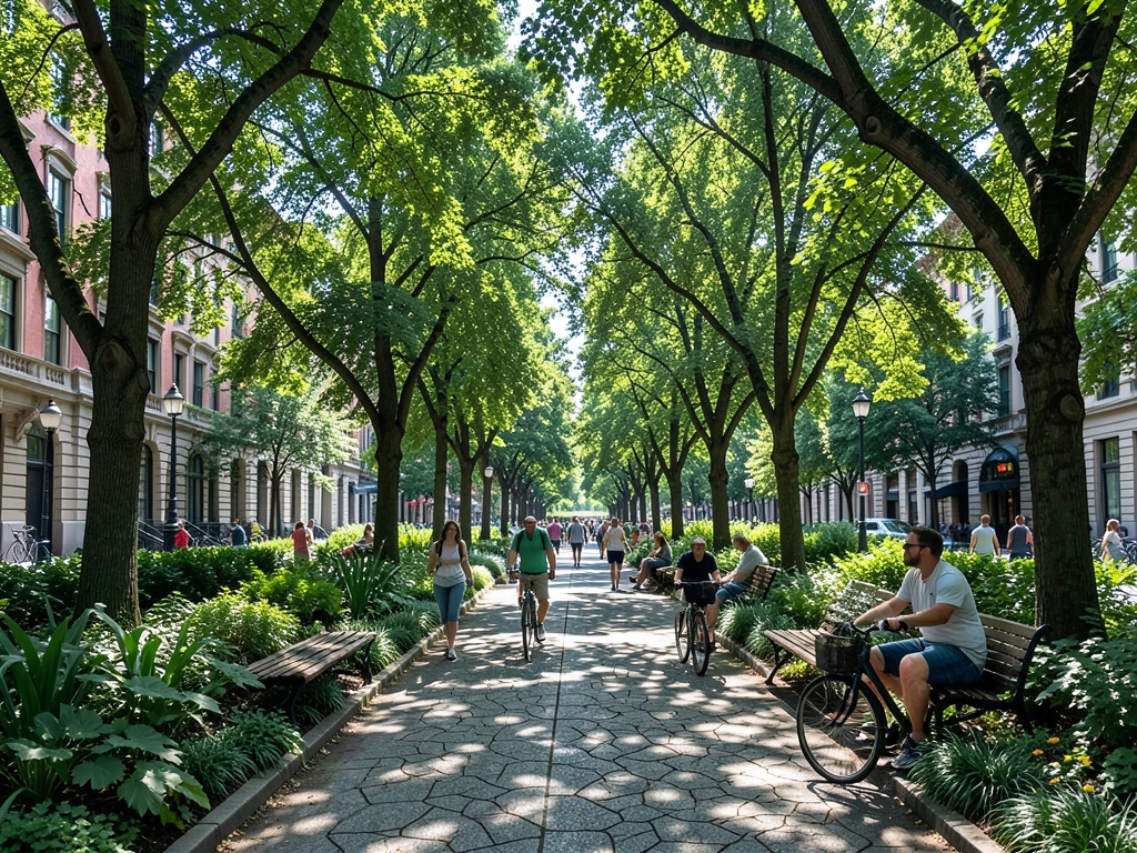 Sun drenched urban plaza where former asphalt expanse been