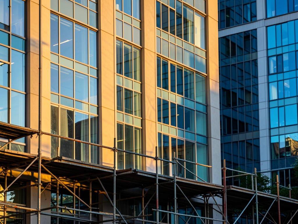 Warm golden hour light spills through newly installed