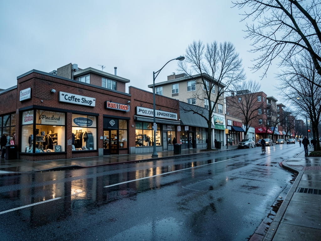 Overcast morning along wide northeast Portland boulevard brick