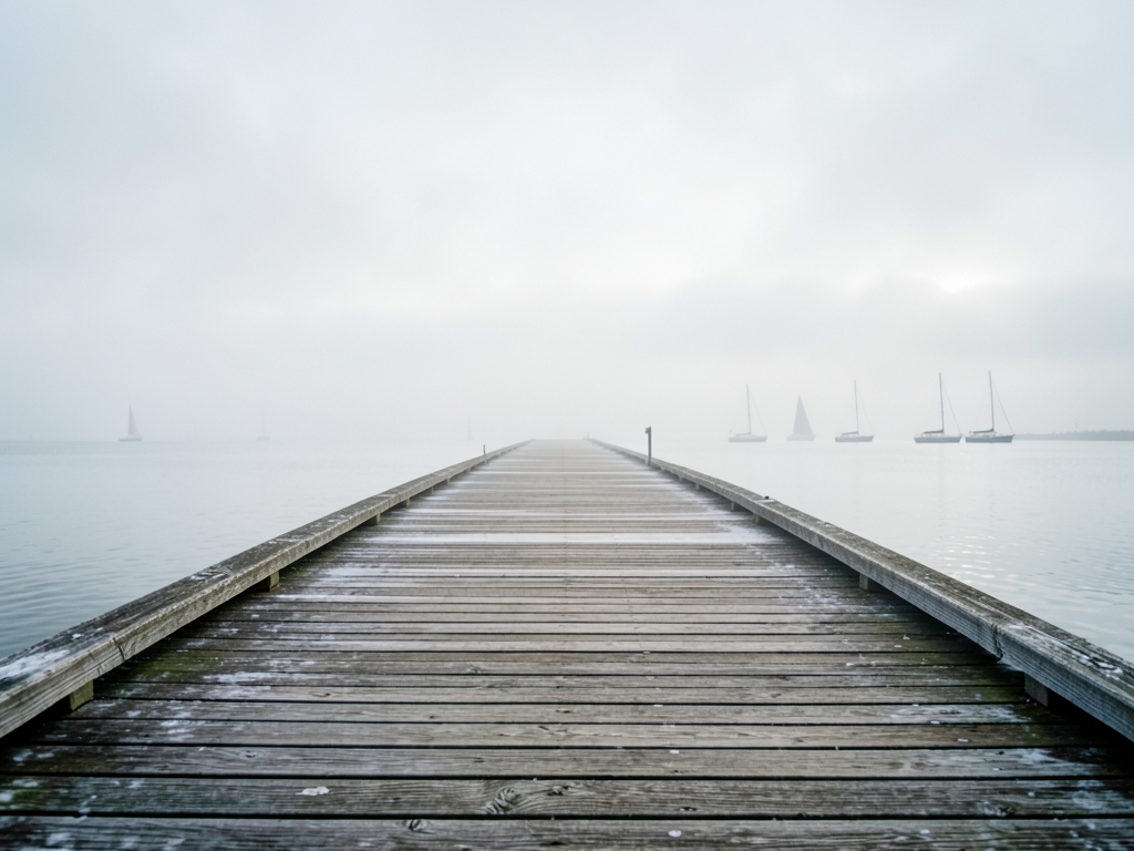 misty early morning over Pensacola waterfront pale silver