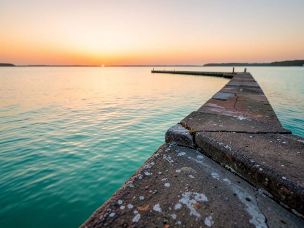 wide shot Pensacola golden hour calm turquoise water