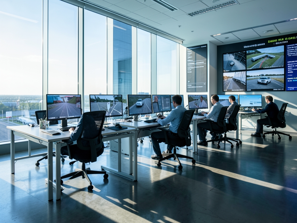 Bright modern security office interior sunrise with glass