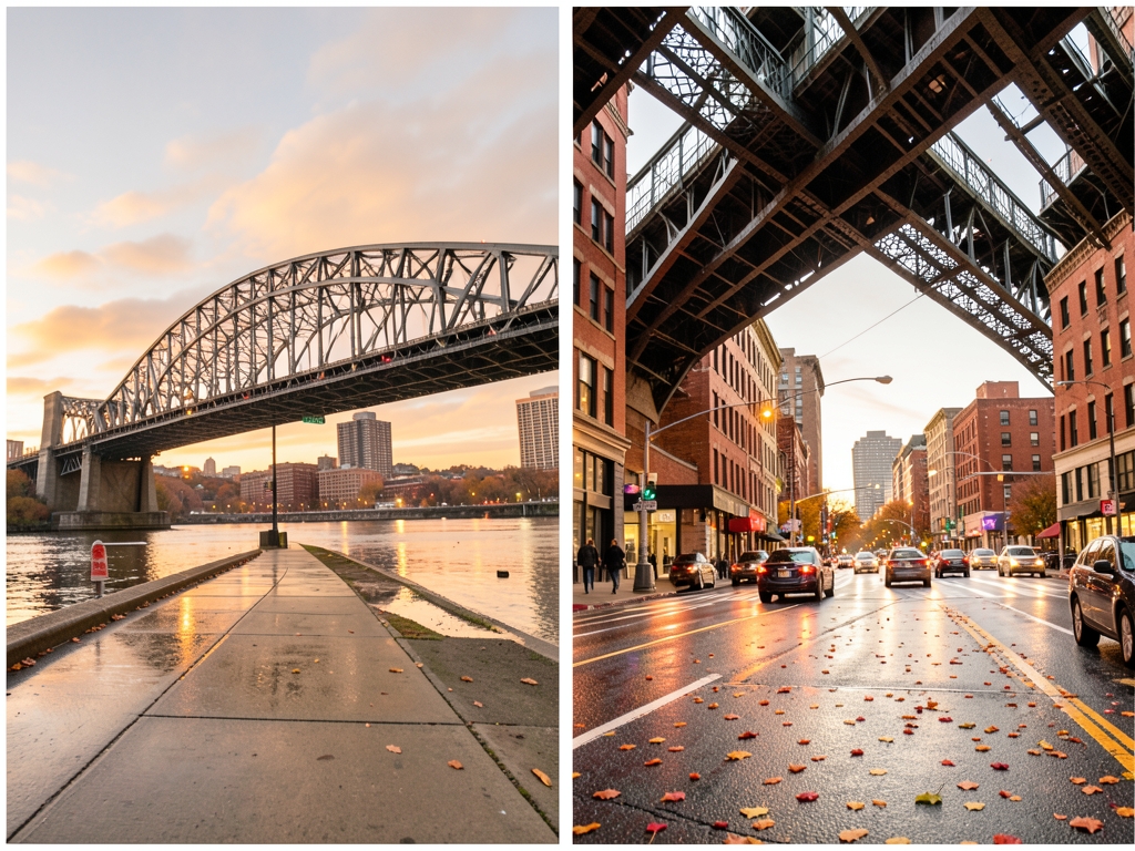 wide view Pittsburgh s steel bridges arching over Monongahela