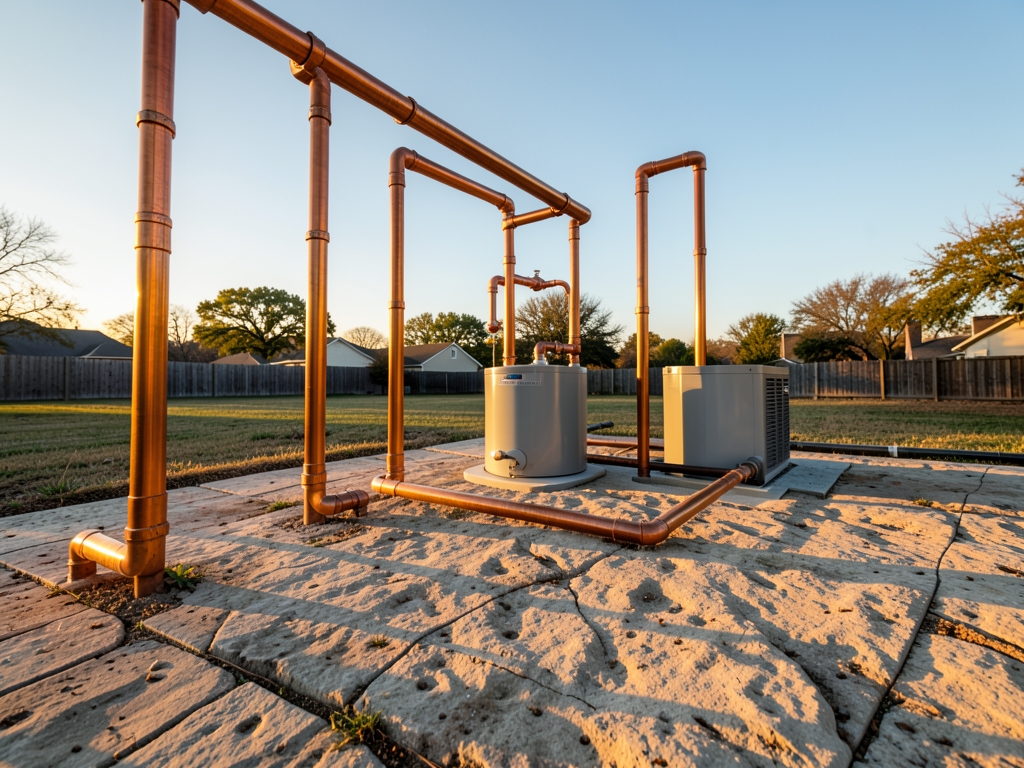 suburban Austin backyard with exposed copper pipes modern