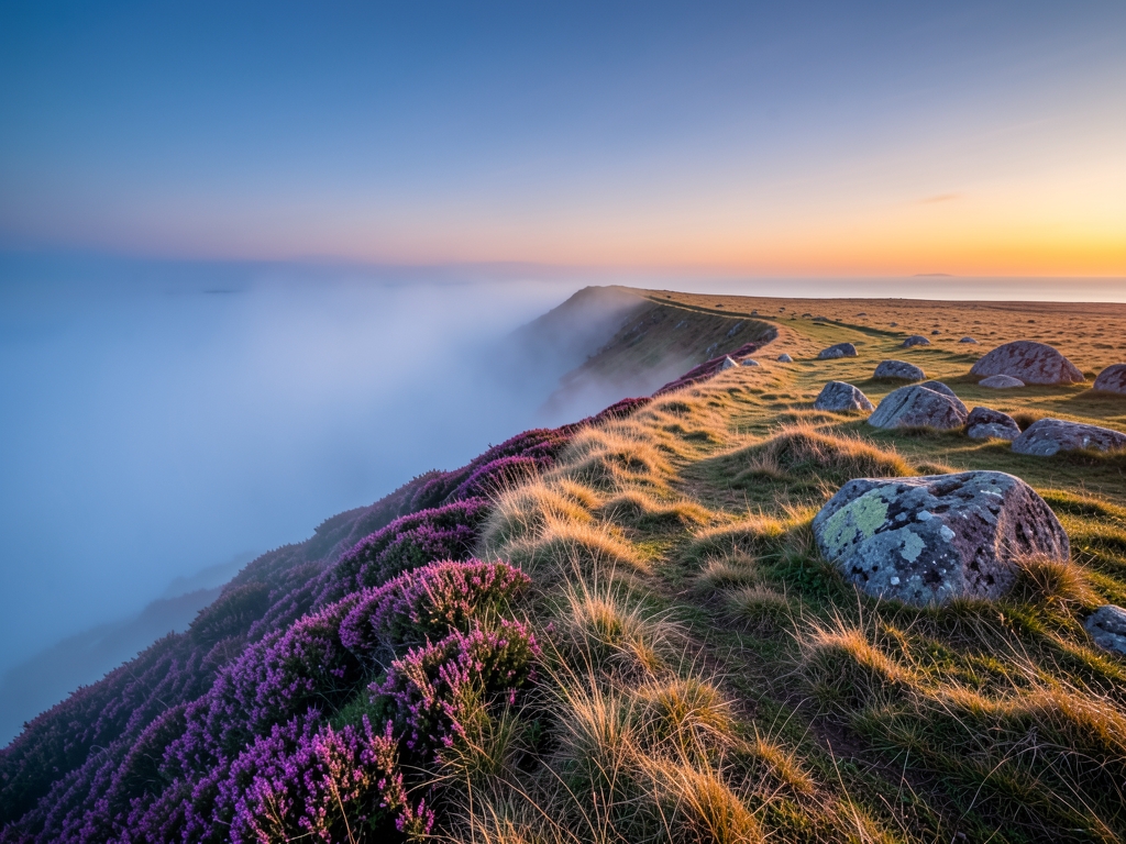 wide open moor twilight divided gentle ridge side