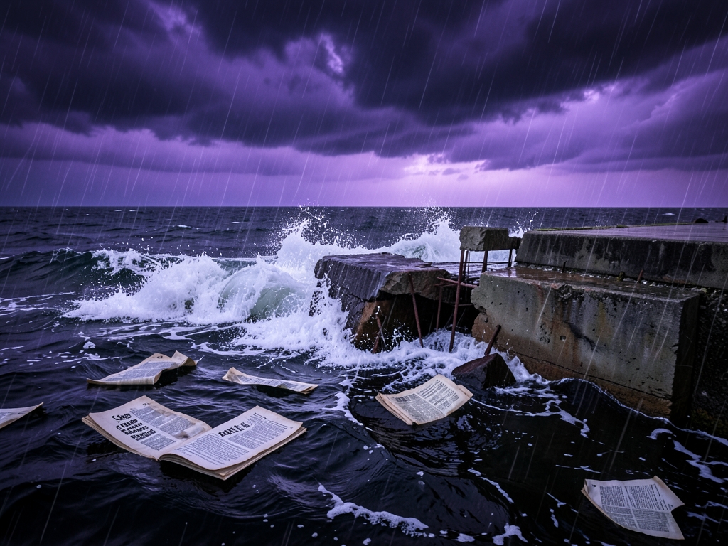 stormy ocean under bruised violet sky waves crashing