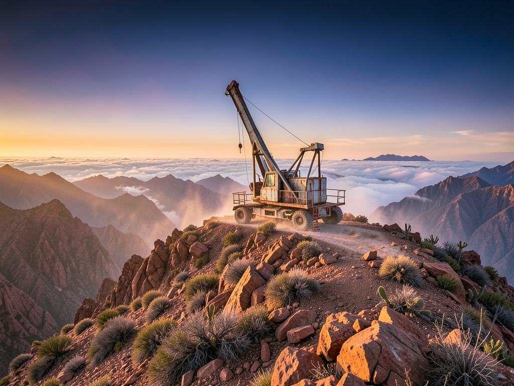 Remote arid mountain ridge dawn lone drilling rocky