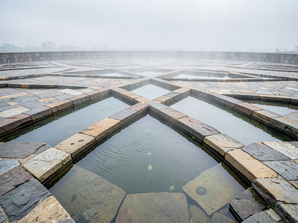 vast open air stone plaza under overcast skies water