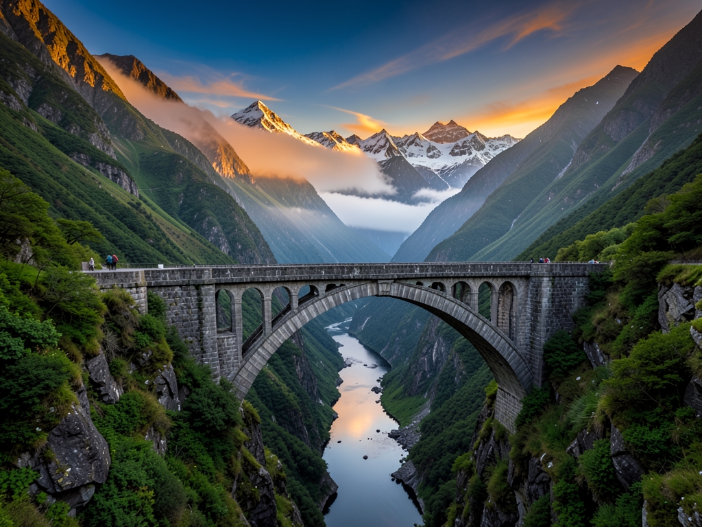 Place architecture landscape journey motif mood bridge mountain