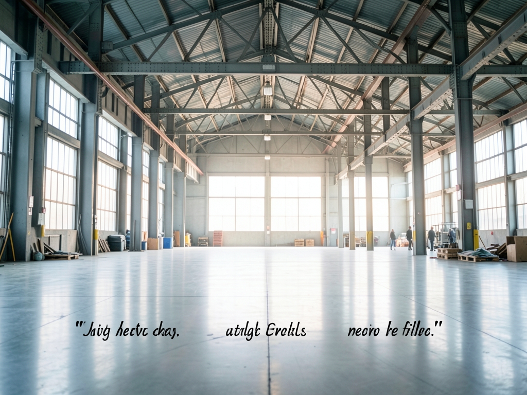 vast open warehouse with pale winter light pouring