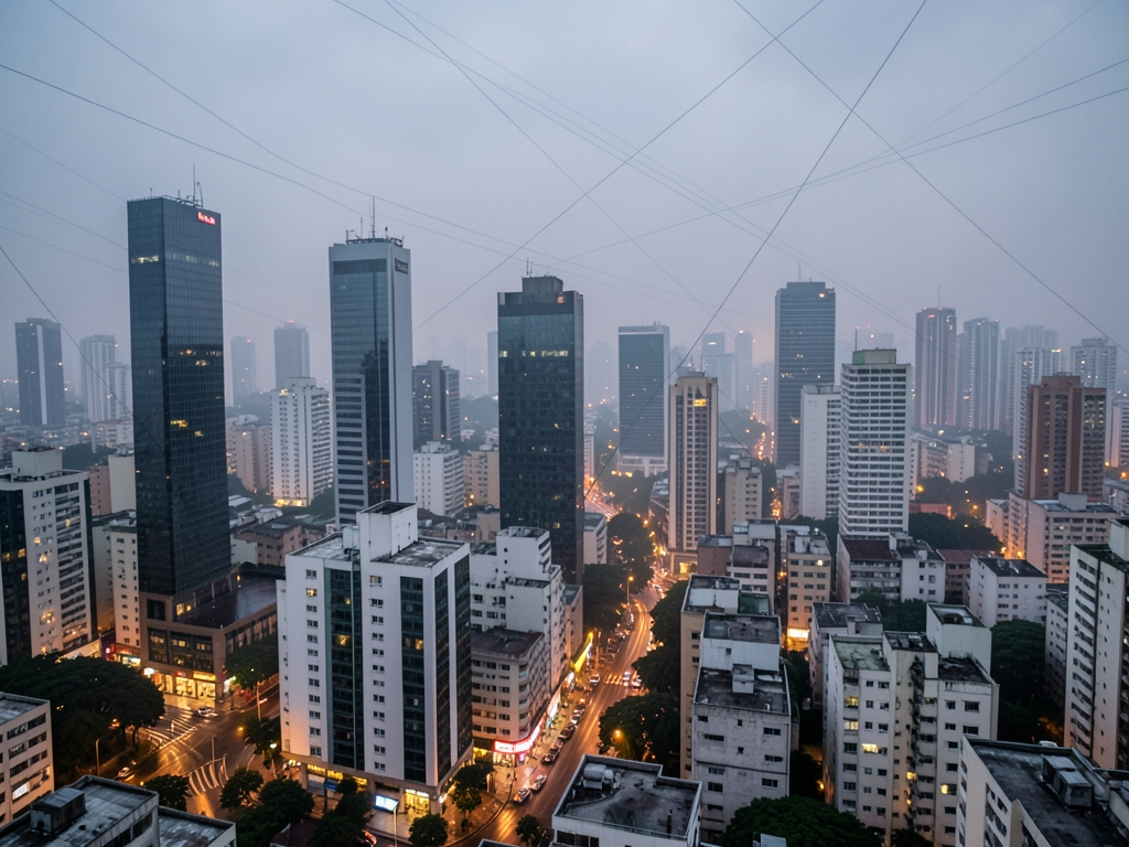 dense Paulo skyline dusk under humid haze glass