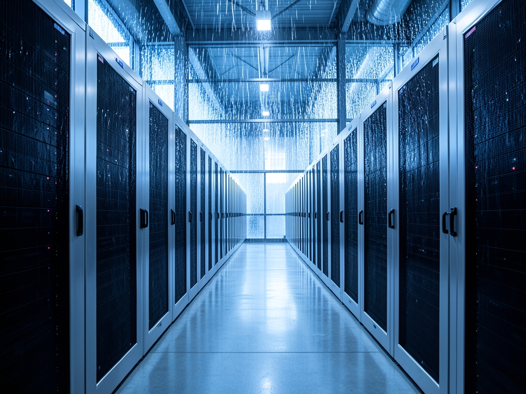 Endless corridor brushed steel server racks stretching into