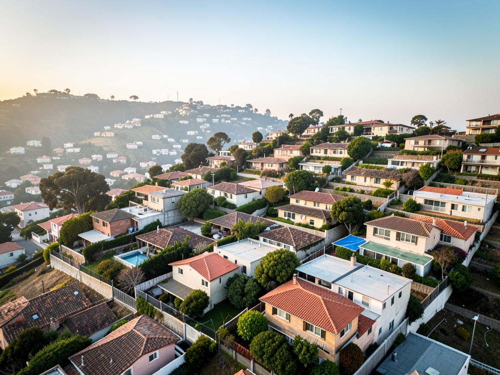 aerial view patchwork residential parcels Francisco s hillside neighborhoods