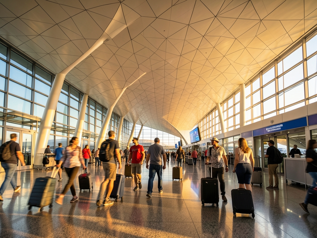 Denver airport terminal interior with sweeping white tent like