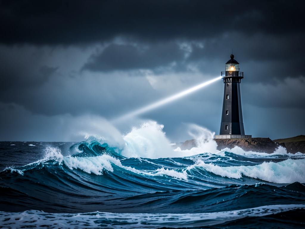 vast dark stormy ocean with single precisely carved