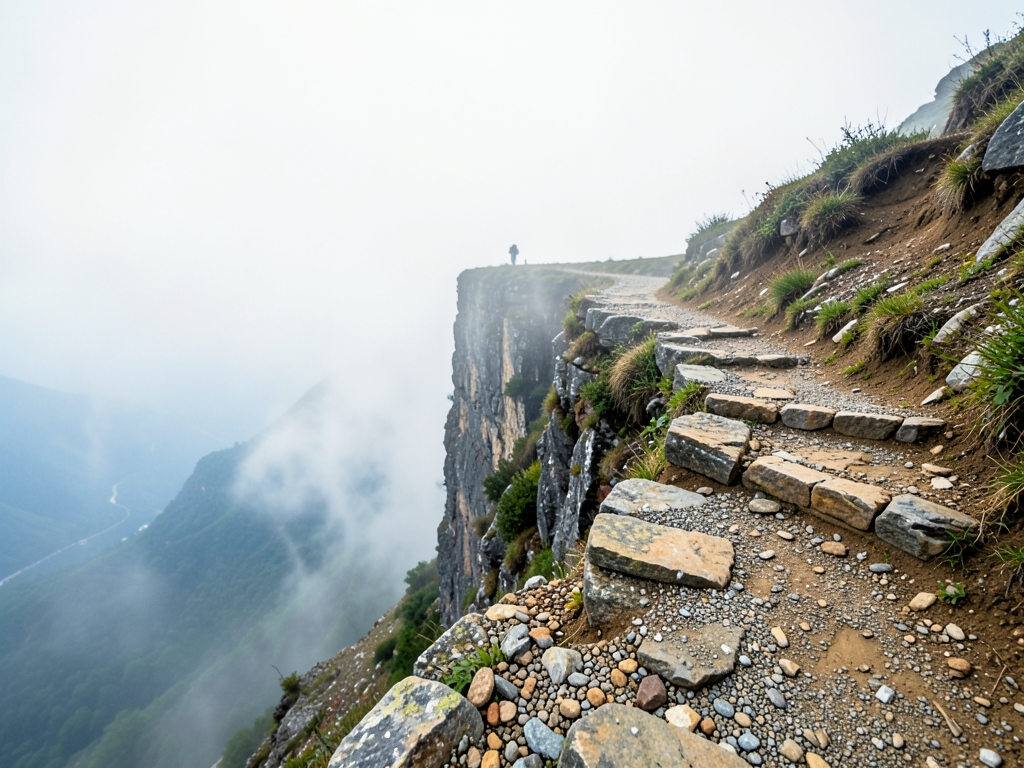 winding mountain trail that abruptly ends sheer cliff