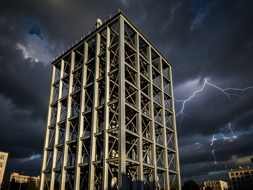 Sunlit exterior sleek twelve story steel frame structure rising