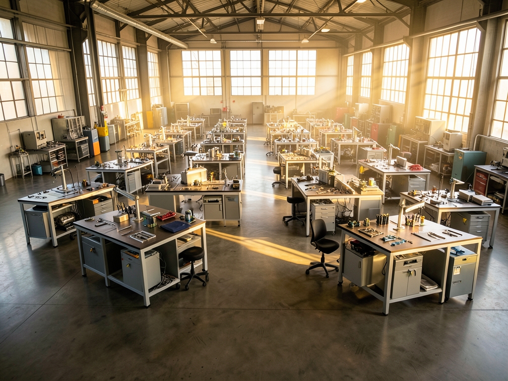 Sun drenched industrial workshop with polished concrete floors modular