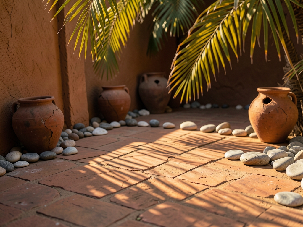 Warm golden hour light filters through woven palm