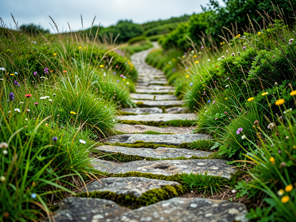 Prompt weathered stone path cutting through
