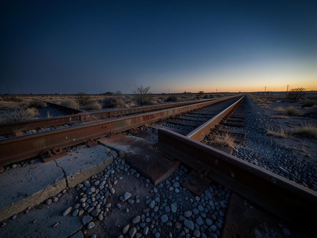 West Texas rail yard blue hour dawn weathered steel