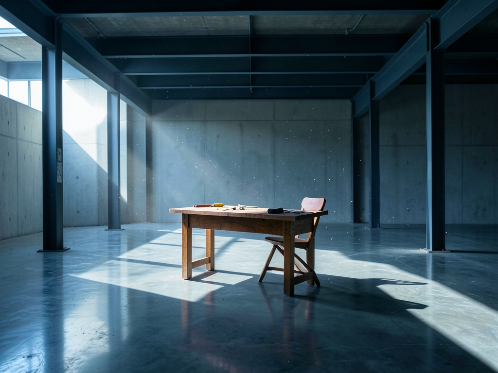 Minimalist architectural void with polished concrete floors exposed