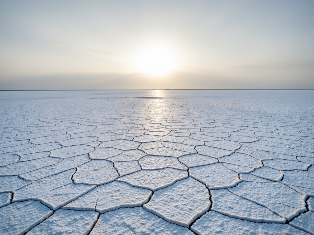 vast cracked salt flat dawn under pale overcast