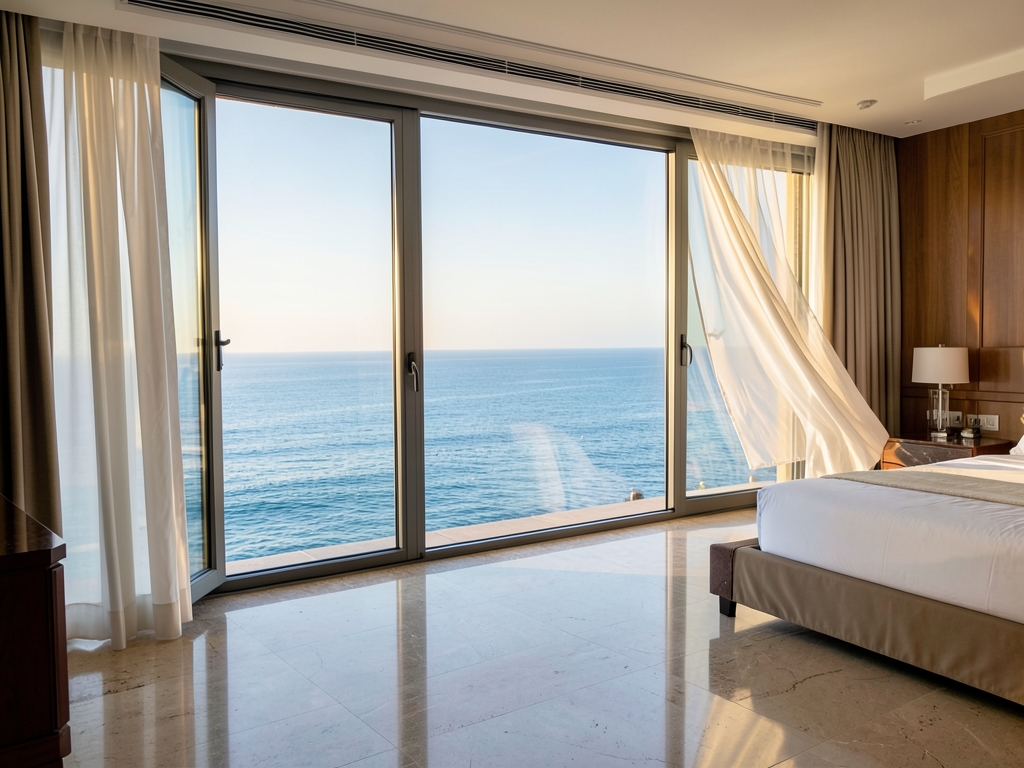 Interior shot premium suite featuring floor to ceiling windows framing