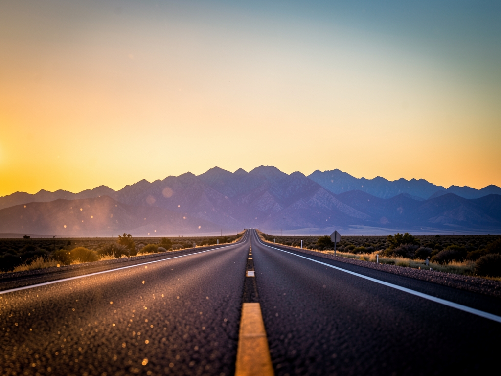 long empty highway stretching toward distant mountain range