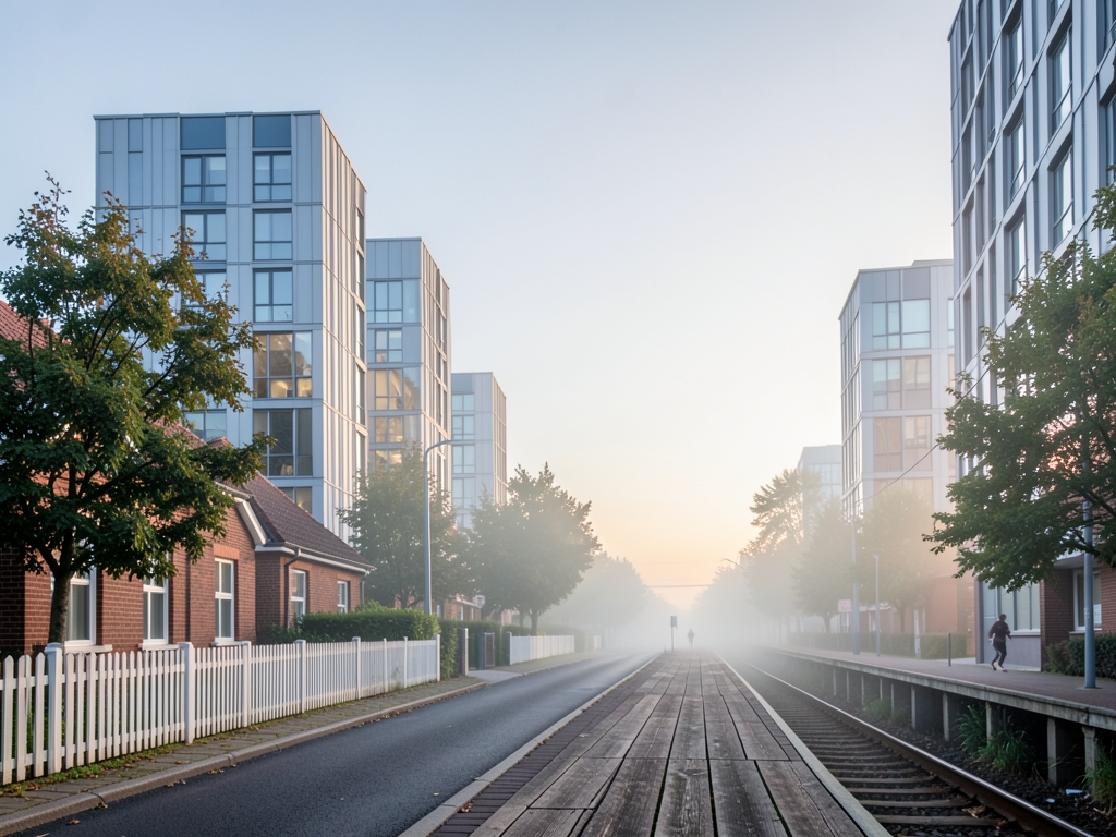 Quiet suburban street with small houses giving taller