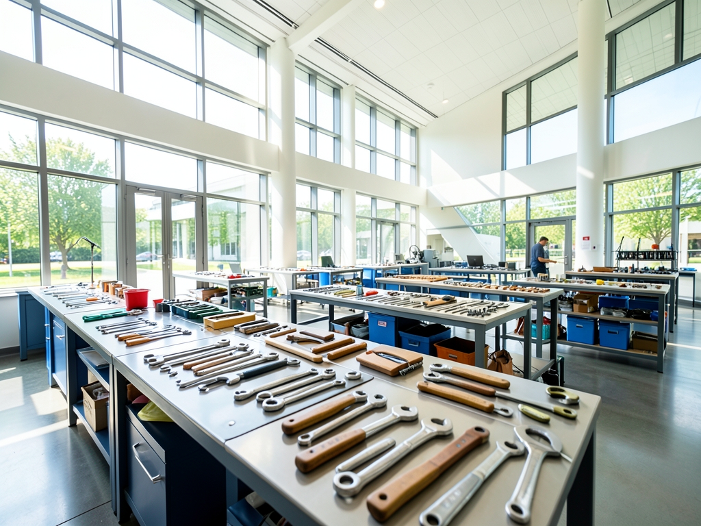 Sunlight streams through high windows modern vocational training