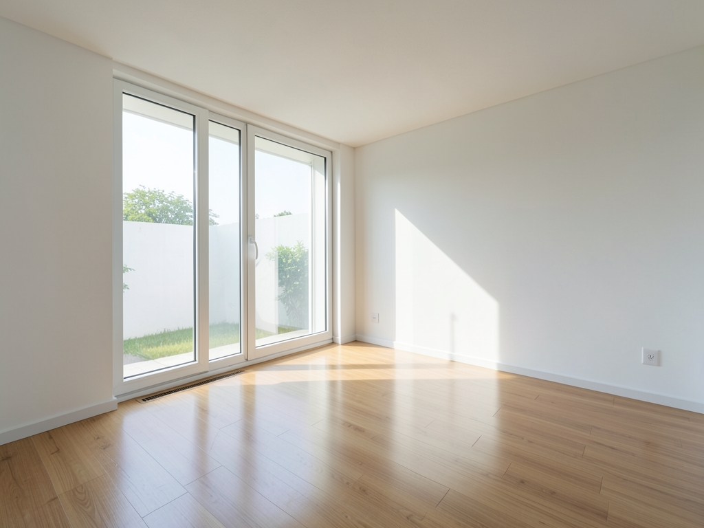 Empty small living room with bare white walls