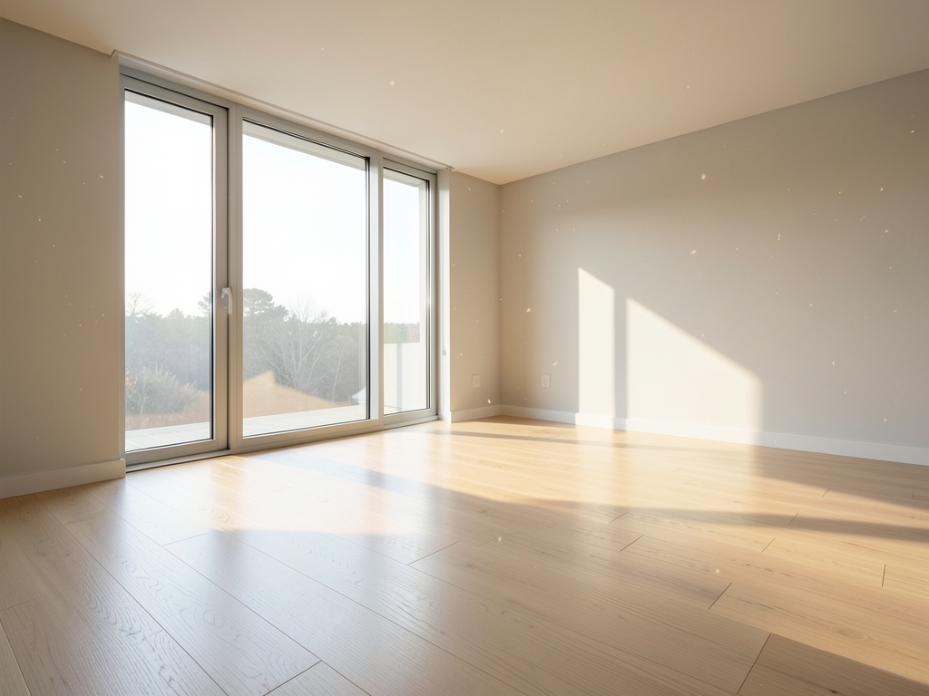 Empty contemporary living room with pale floors large