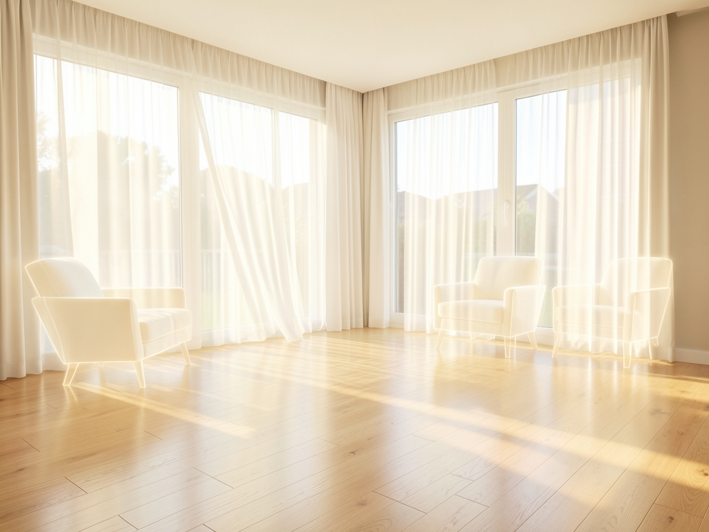 Sunlit empty living room modern suburban home pale