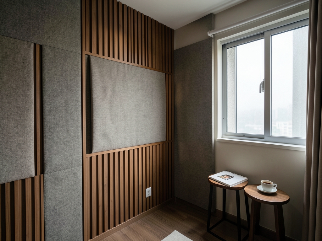 Compact Delhi apartment studio layered with fabric panels