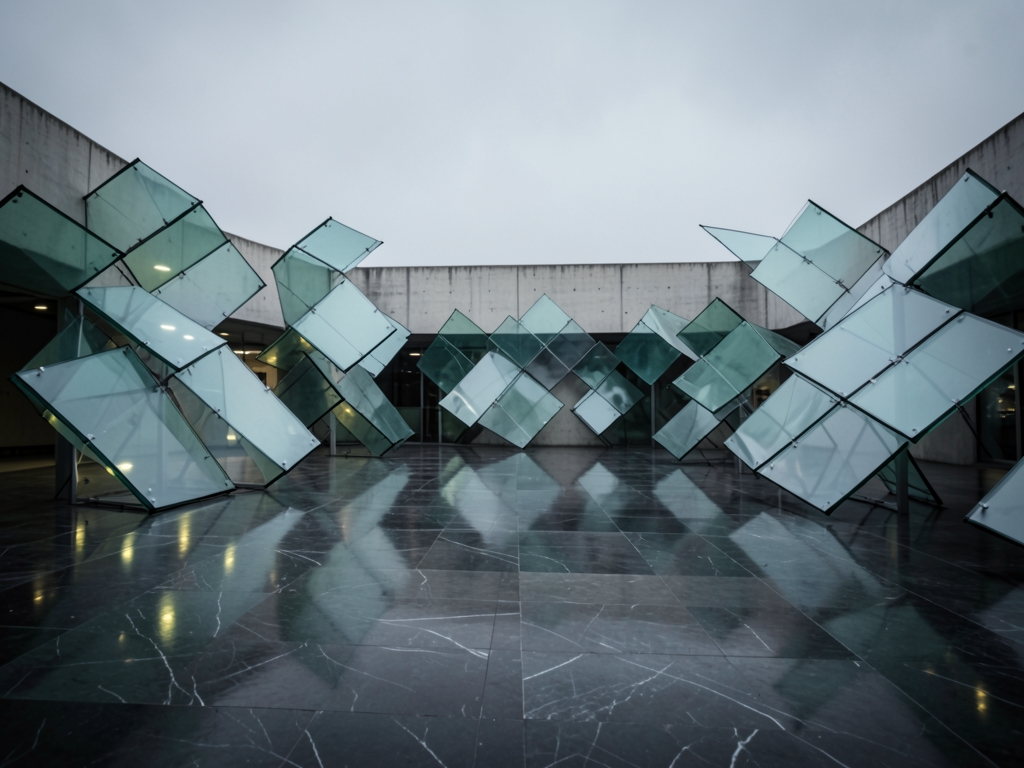 vast concrete courtyard under overcast skies with dozens
