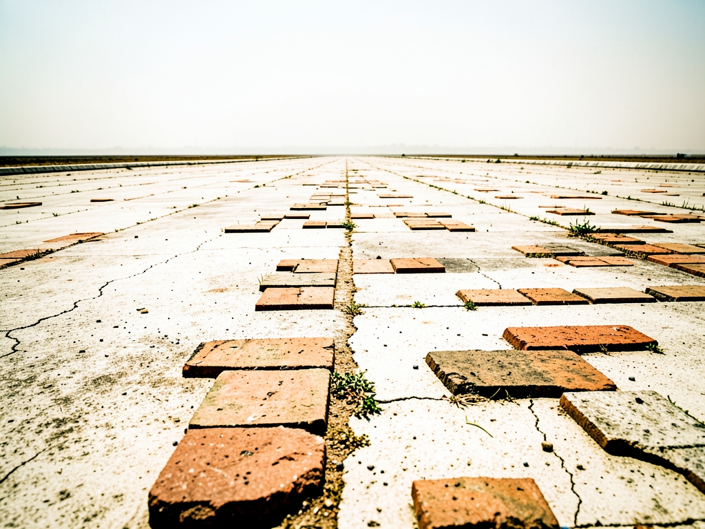 stark roadside under harsh midday sun with bleached