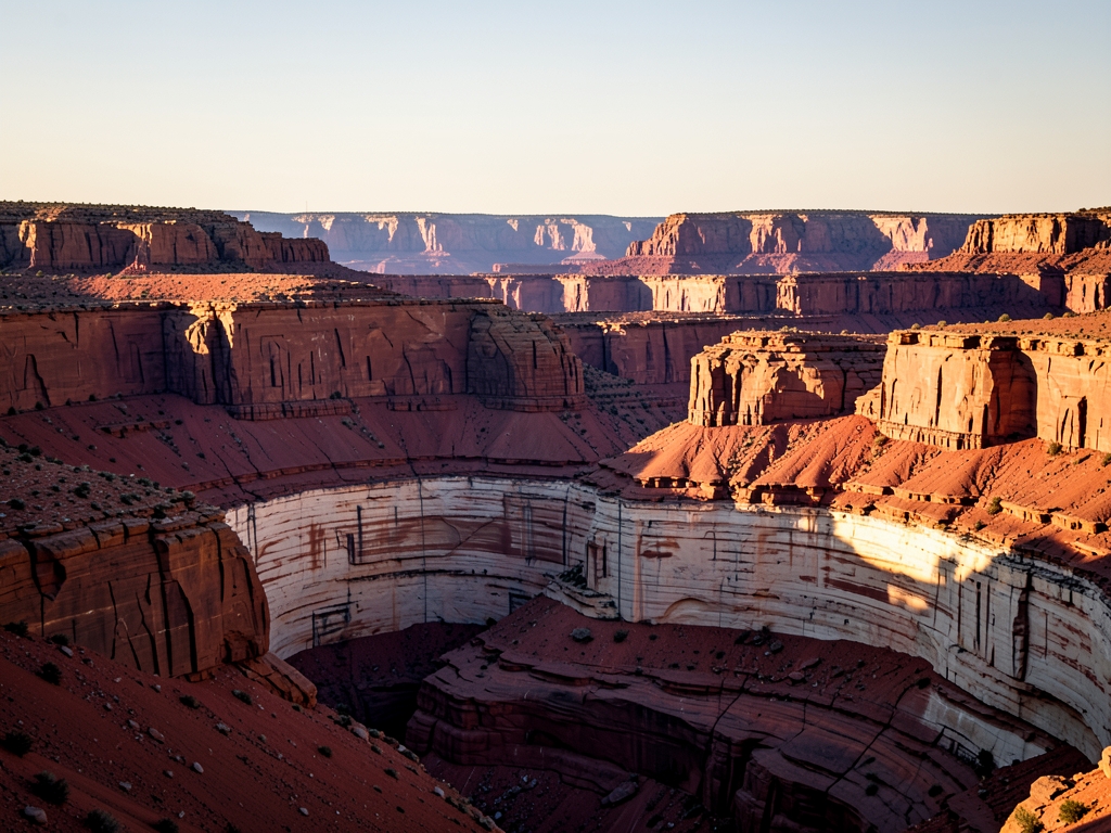 wide desert canyon golden hour where horizontal bands