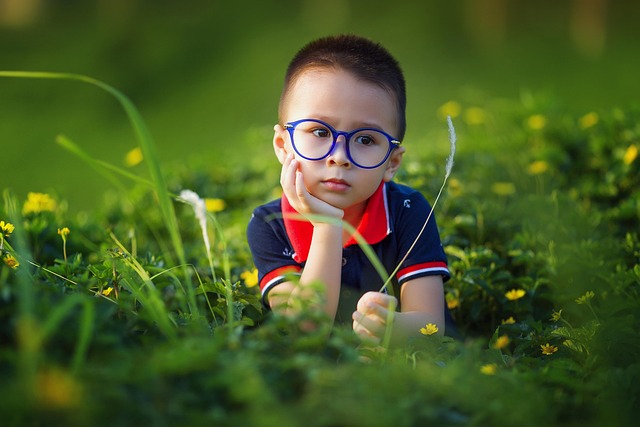 kid boy field glasses spectacles eyeglasses child young childhood pose clever nature smart cute plants grass outdoors vietn